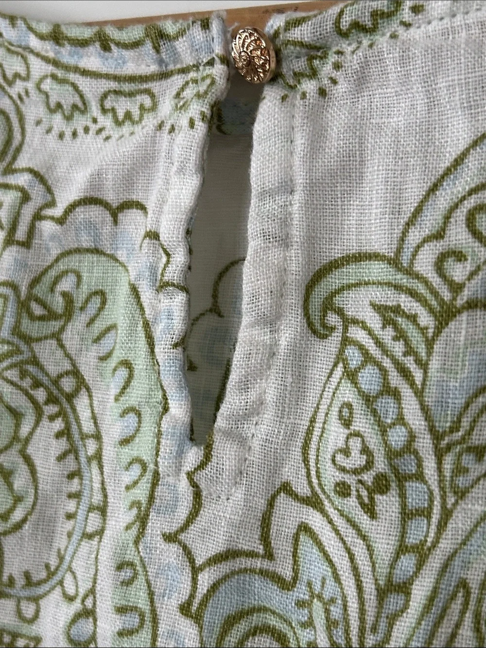 Rachel Zoe Linen Paisley Print Blouse Sz L w MEASUREMENTS Keyhole Back, Cropped